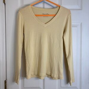 Faded Glory Cream V-Neck Long Sleeve Top